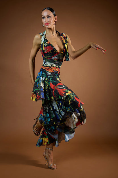 Deep-V Sleeveless Pleated Evening Dress