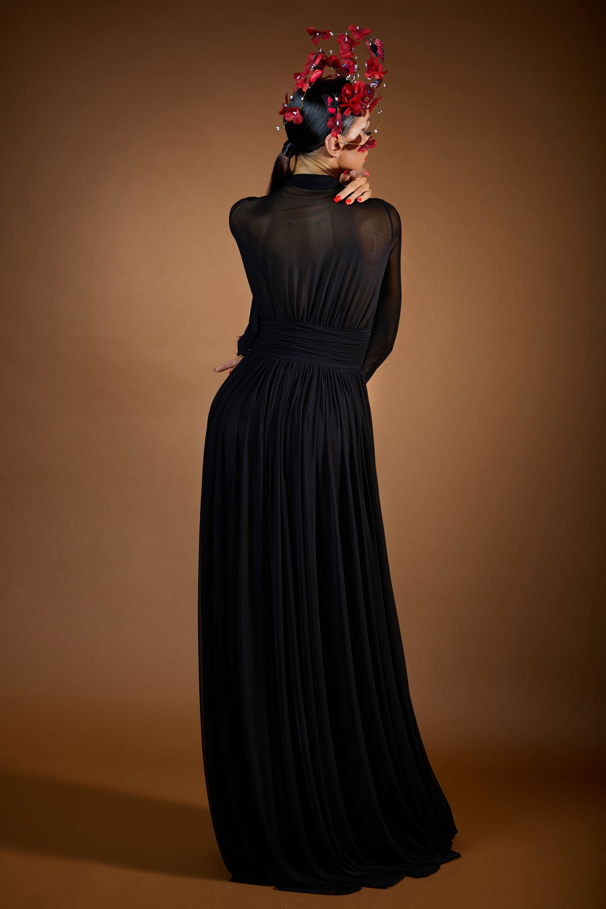 Deep-V Long Sleeves Evening Dress