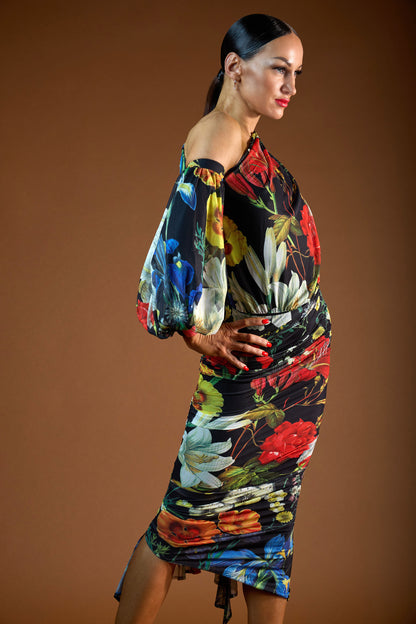 Asymmetric Floral Print Top