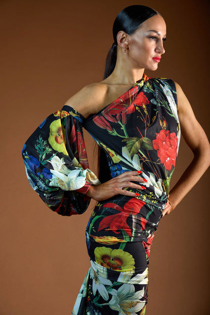 Asymmetric Floral Print Top