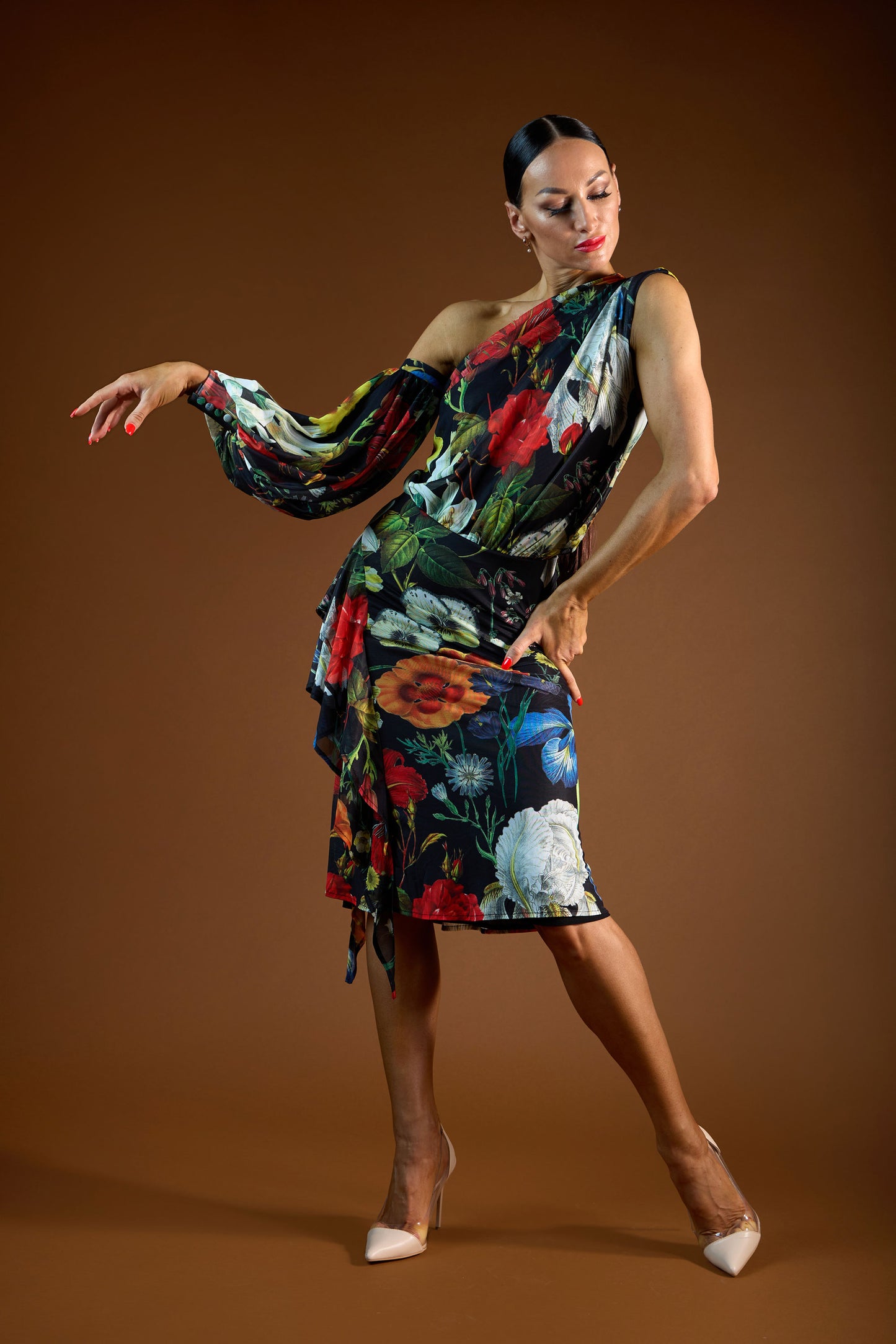 Asymmetric Floral Print Top