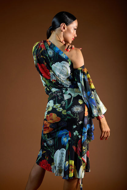 Asymmetric Floral Print Top