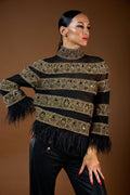 Heavy Beaded Sheer Top with Feather