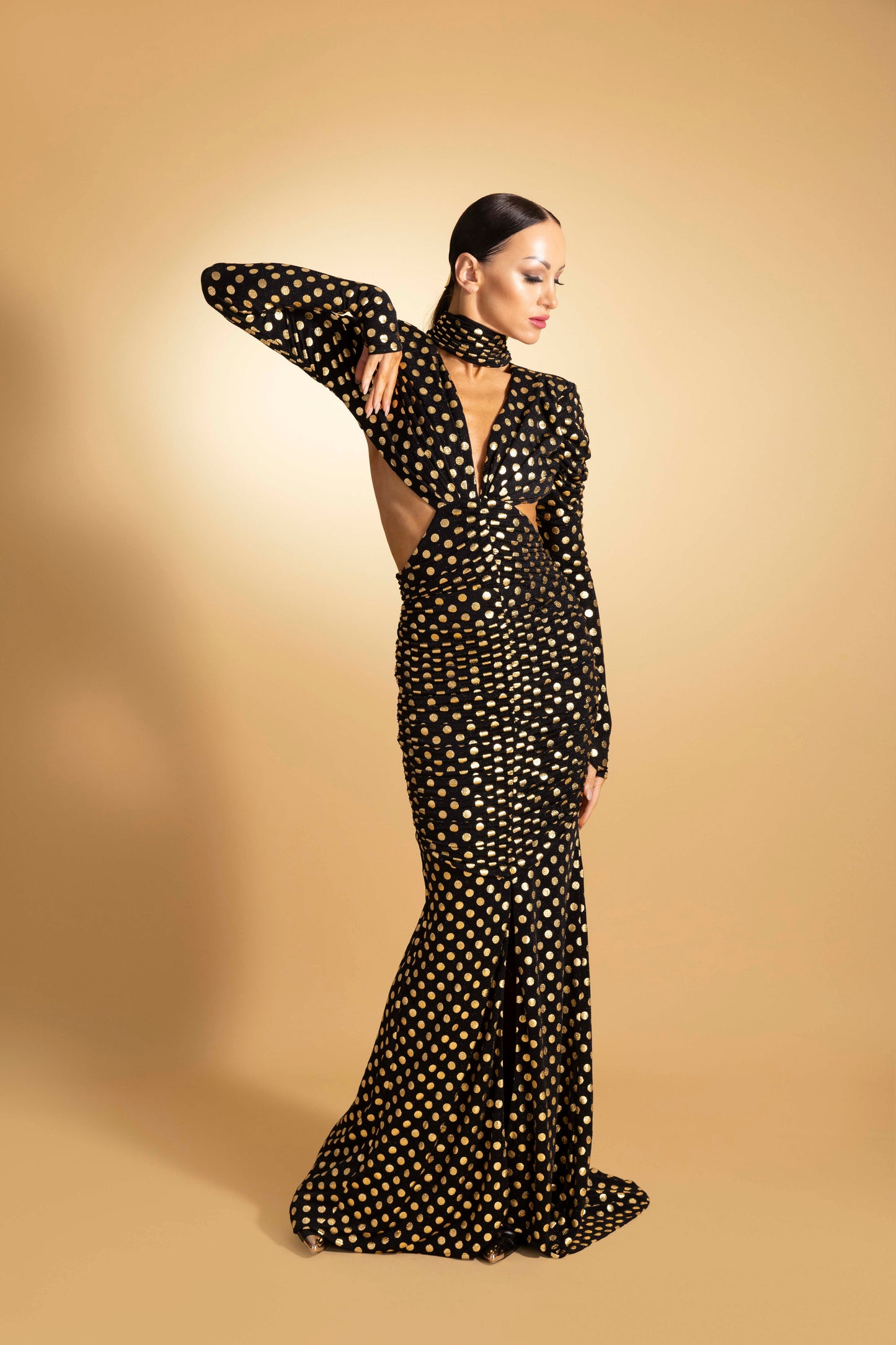 Open Back Long Sleeves Evening Dress