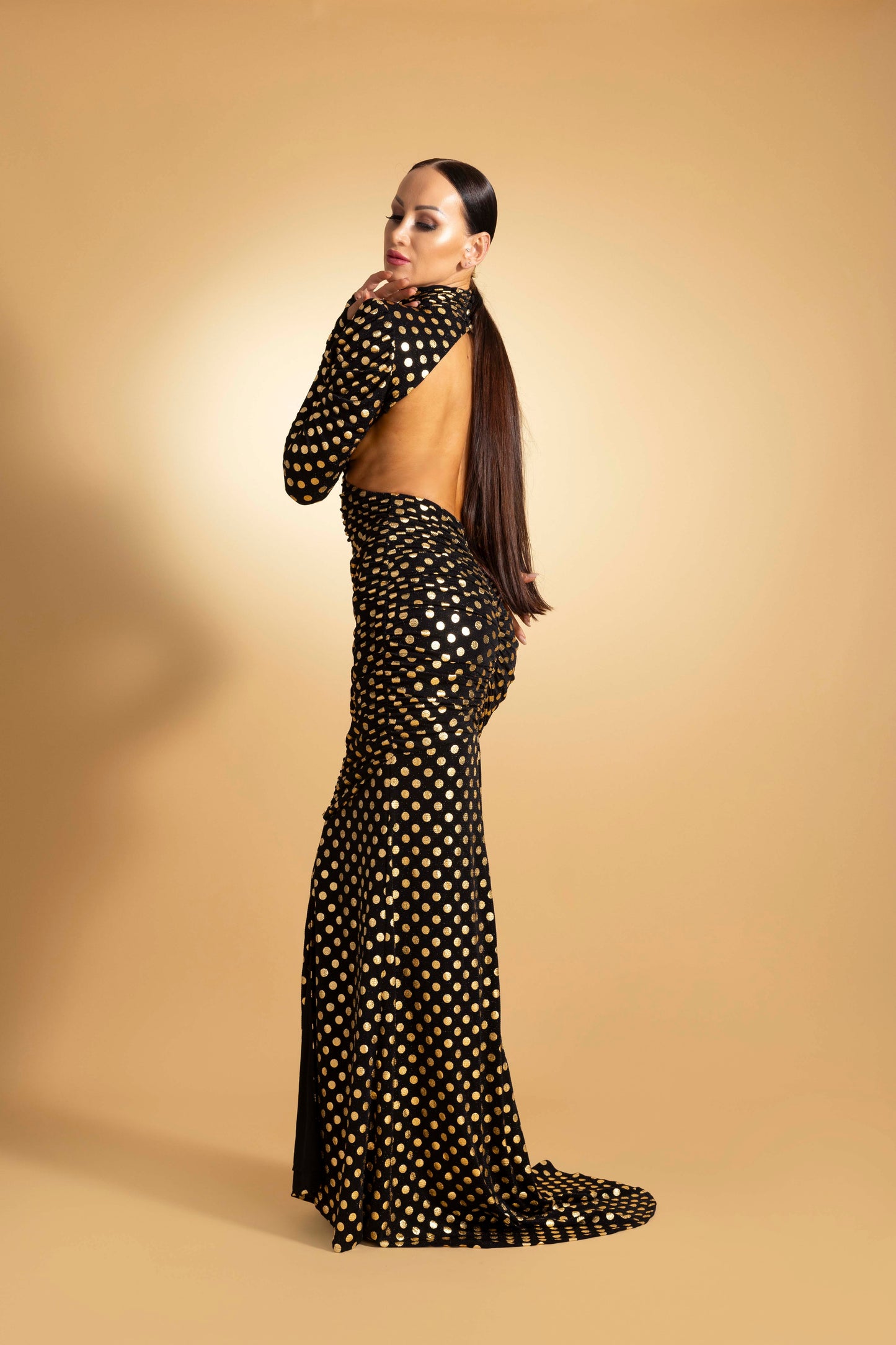 Open Back Long Sleeves Evening Dress