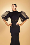 Volumed Short Sleeves Beaded Evening Dress