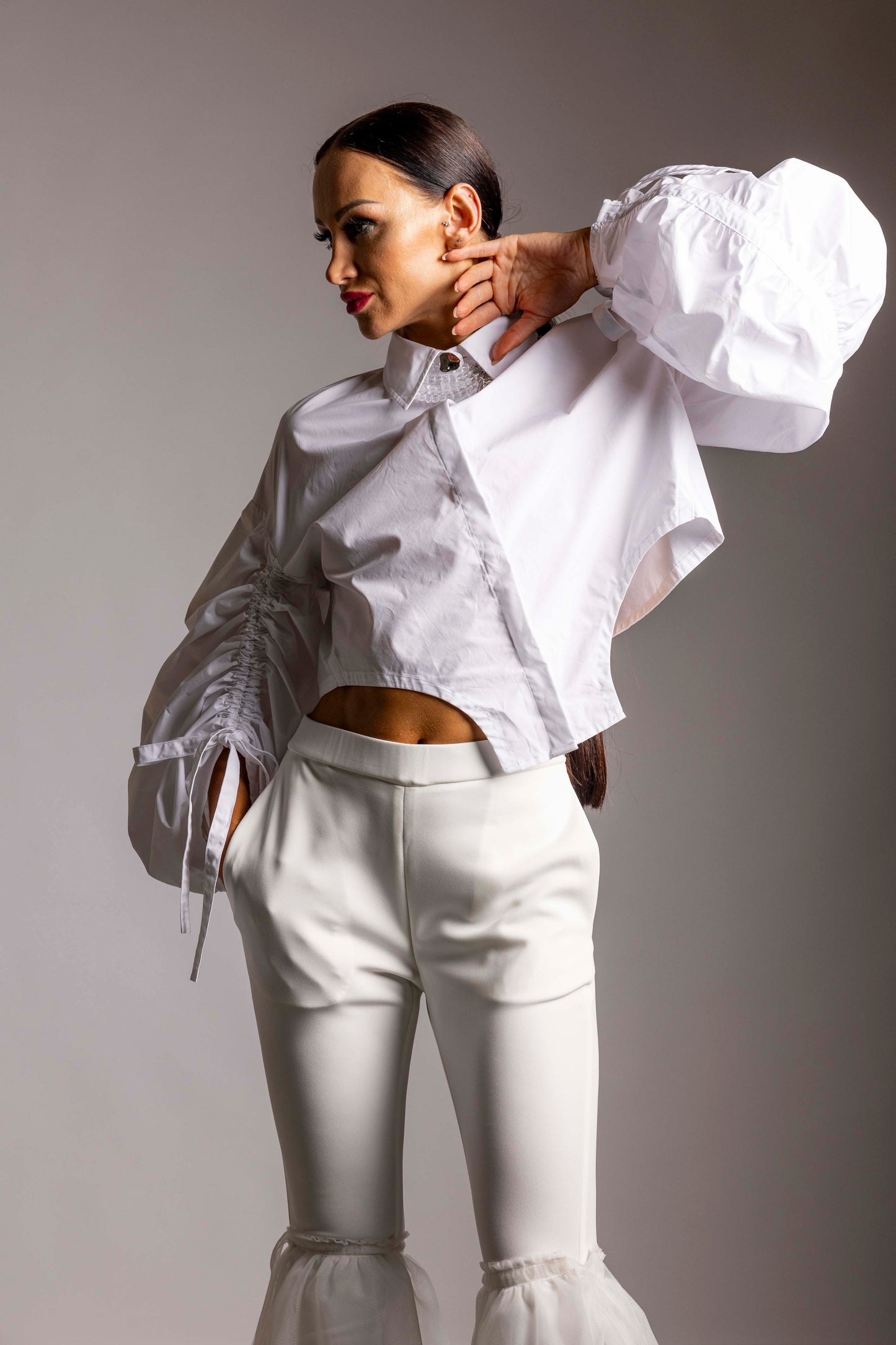 Bow Pleated Long Sleeves Shirt