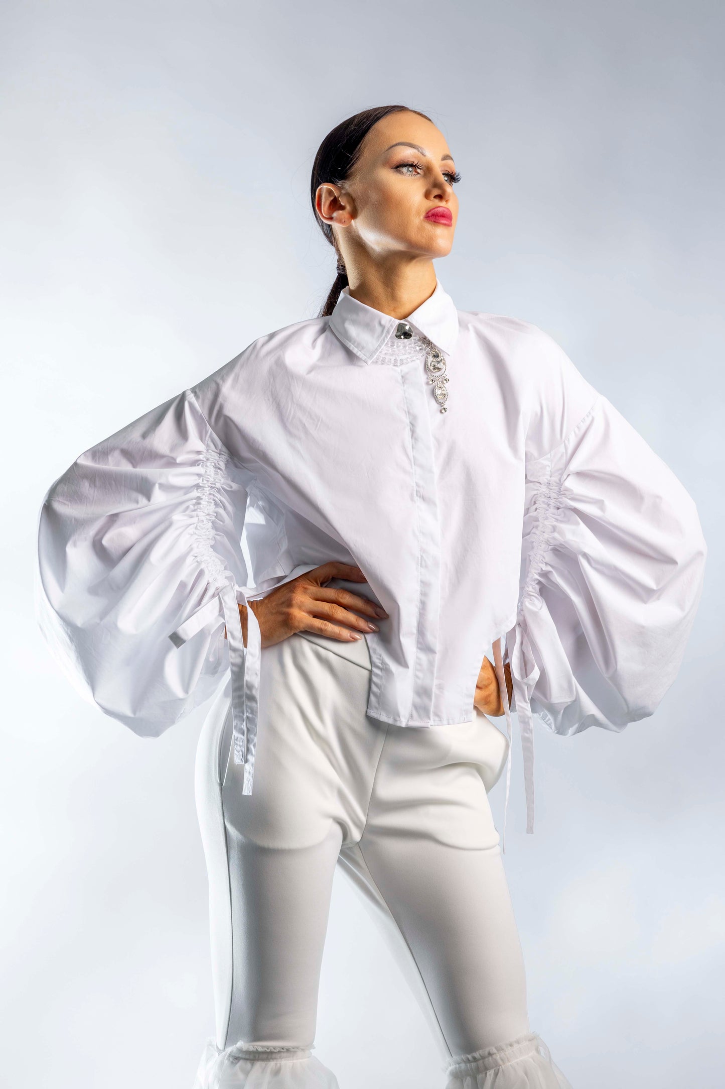 Bow Pleated Long Sleeves Shirt