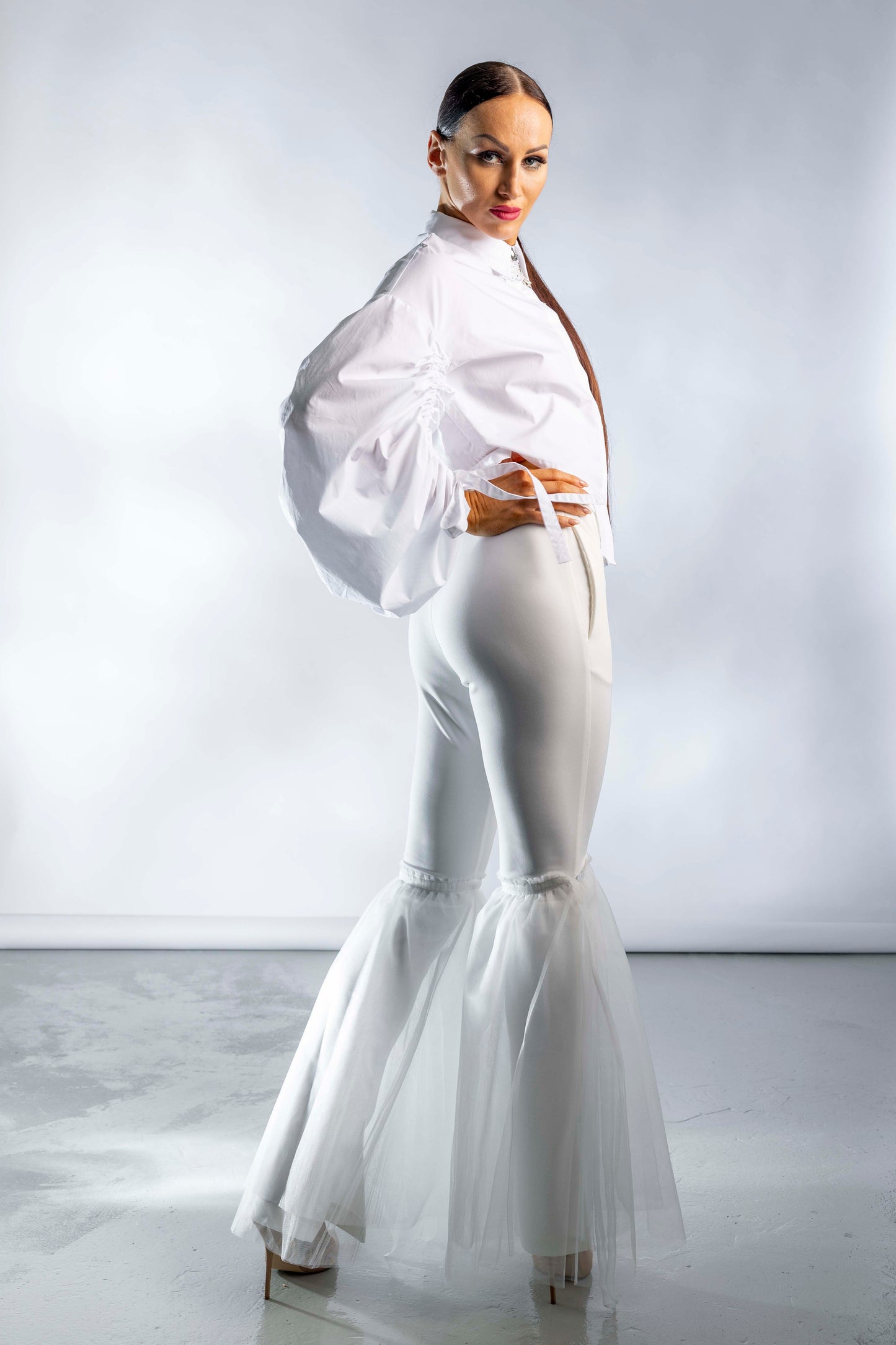 Mesh Ruffles Bell Bottoms Pants