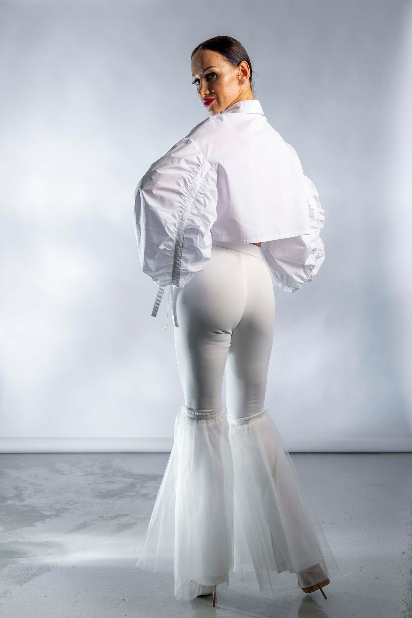 Mesh Ruffles Bell Bottoms Pants