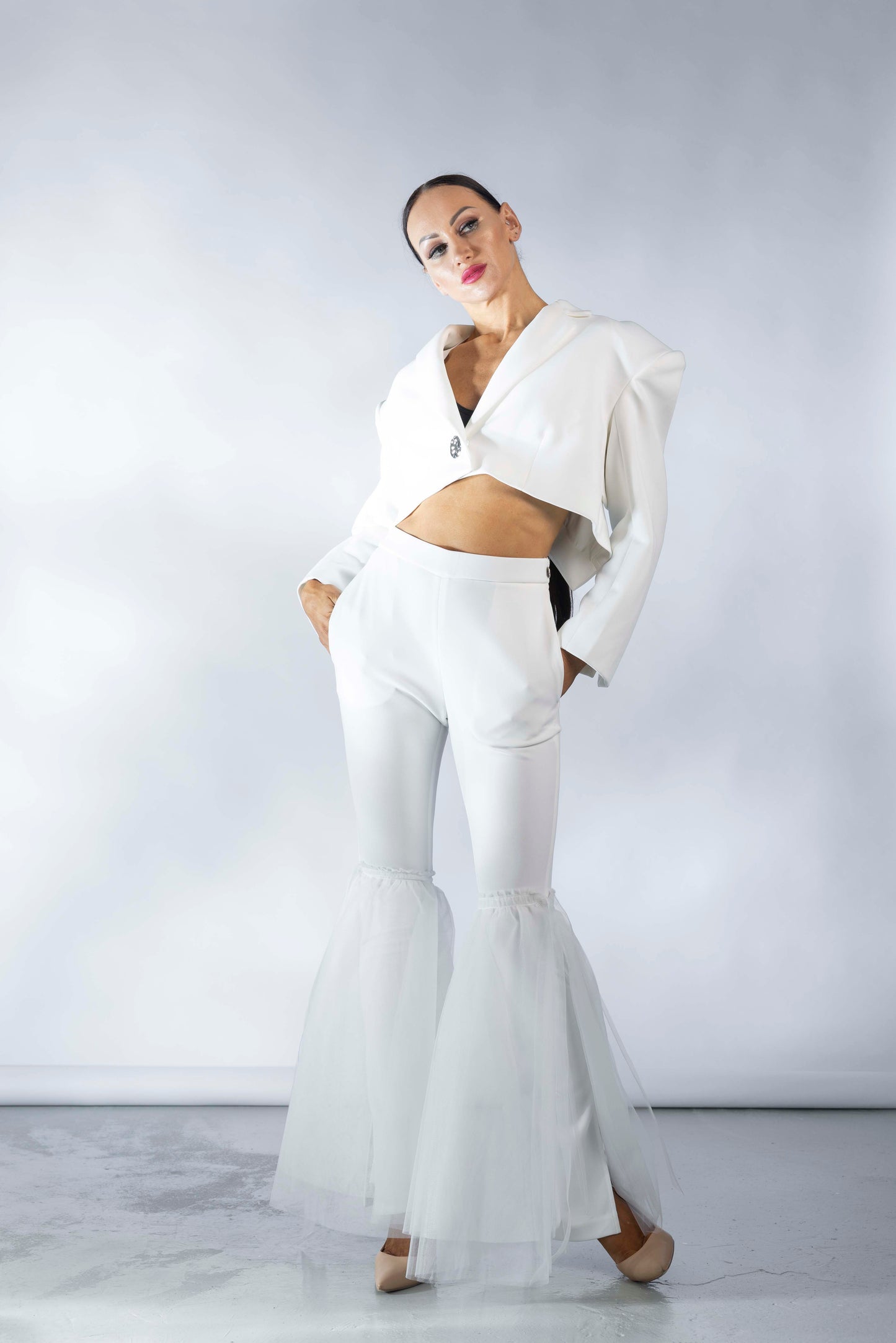 Mesh Ruffles Bell Bottoms Pants