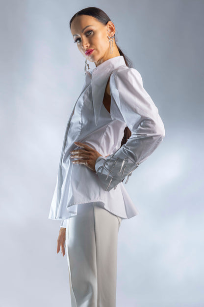 Slim Cut Large Collar Long Sleeves Shirt