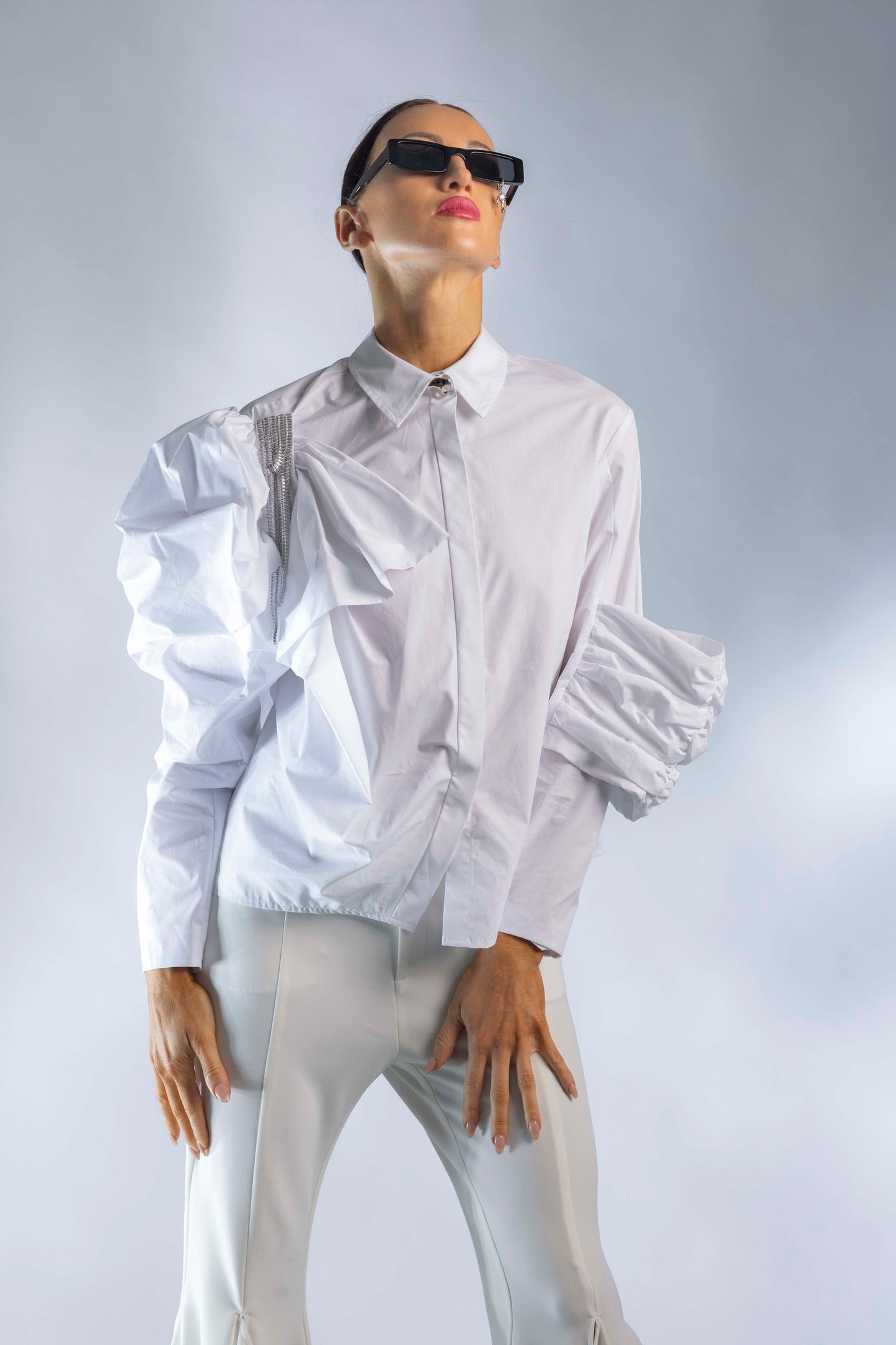 Asymmetric Ruffles Long Sleeves Shirt