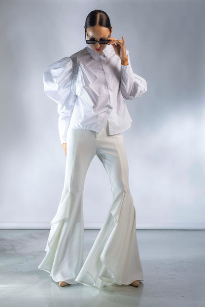 Asymmetric Ruffles Long Sleeves Shirt