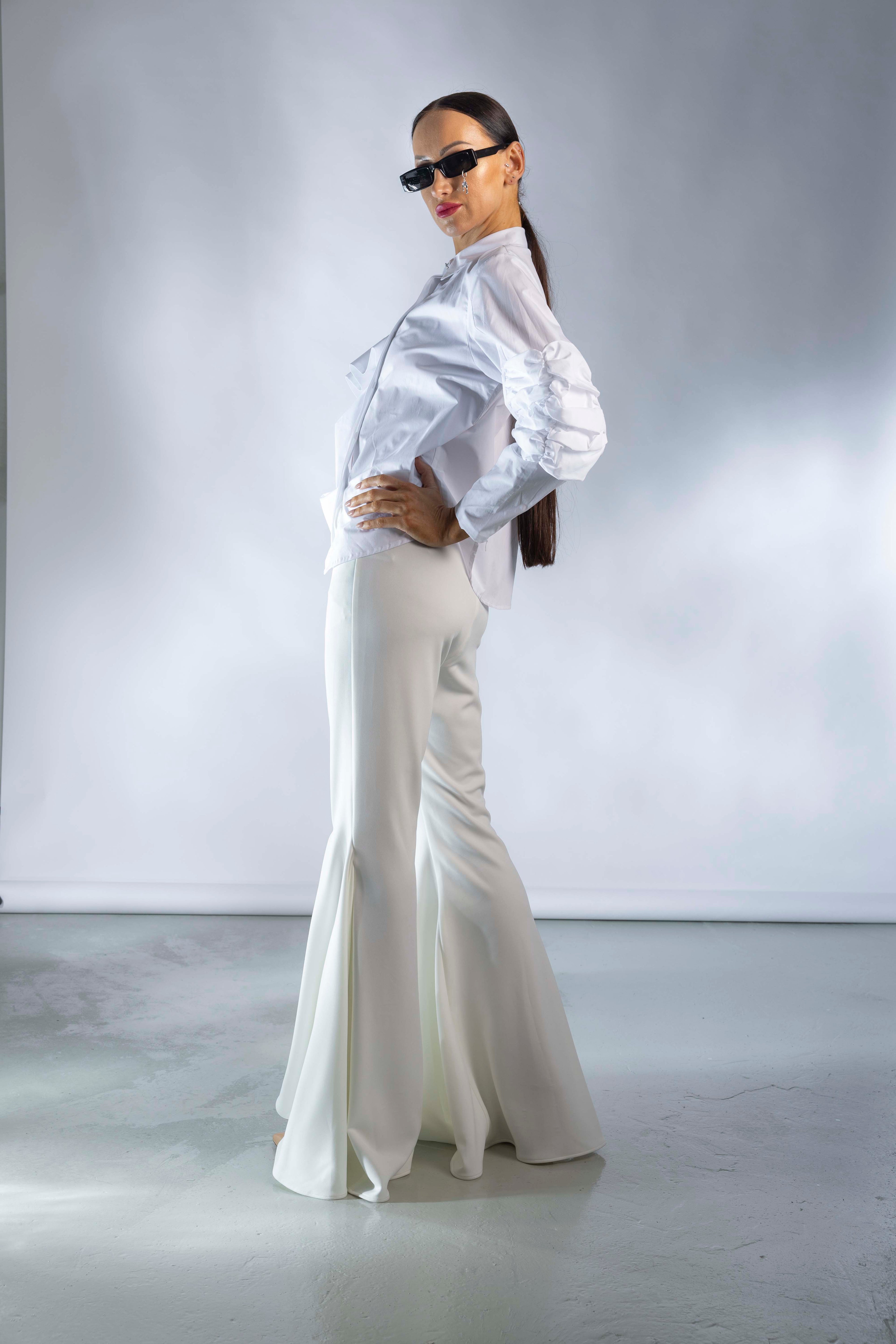 Asymmetric Ruffles Long Sleeves Shirt