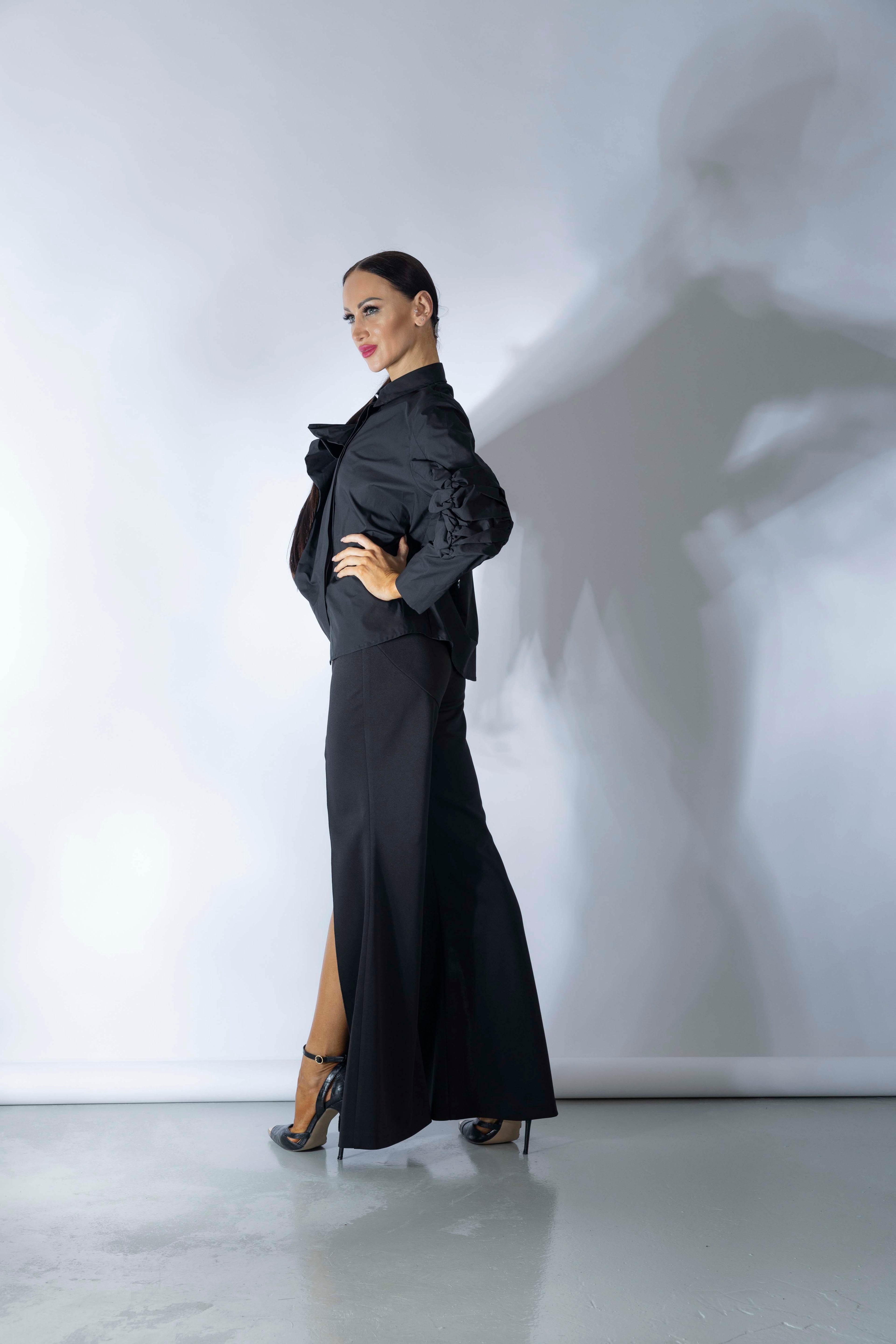 Asymmetric Ruffles Long Sleeves Shirt