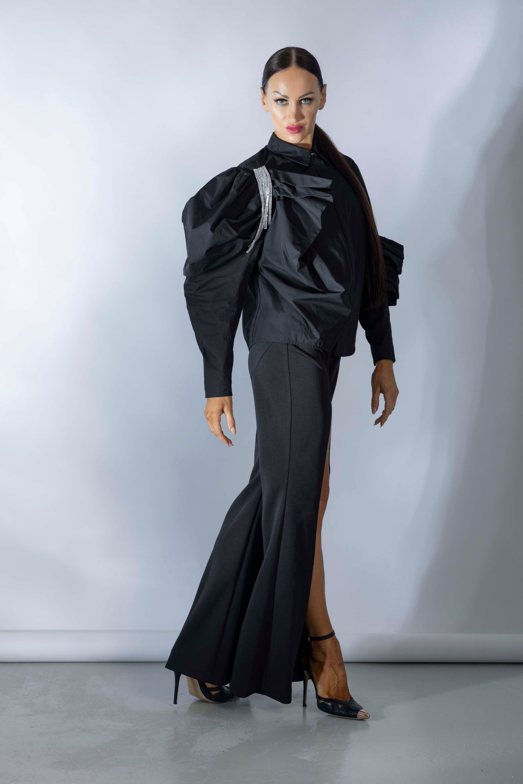 Asymmetric Ruffles Long Sleeves Shirt