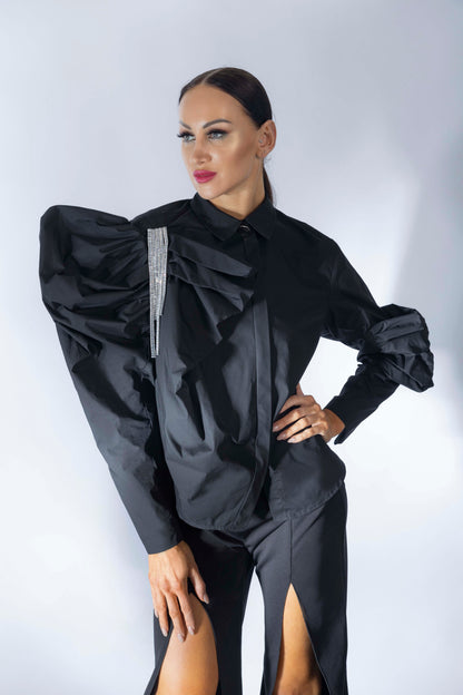 Asymmetric Ruffles Long Sleeves Shirt