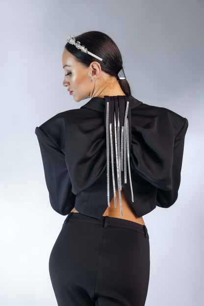 Long Sleeves Short Blazer with Trims at back