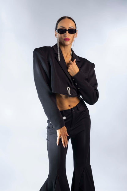 Long Sleeves Short Blazer with Trim