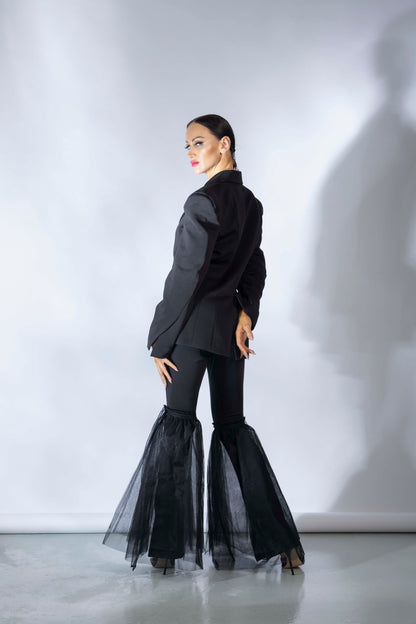 Mesh Ruffles Bell Bottoms Pants