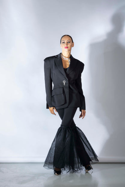 Mesh Ruffles Bell Bottoms Pants