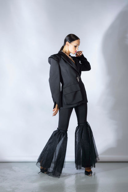 Mesh Ruffles Bell Bottoms Pants