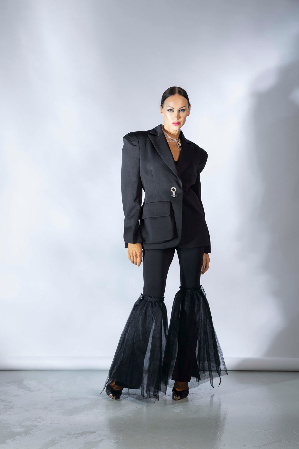 Mesh Ruffles Bell Bottoms Pants