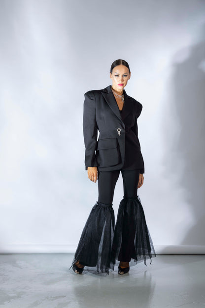 Mesh Ruffles Bell Bottoms Pants