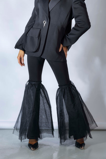 Mesh Ruffles Bell Bottoms Pants