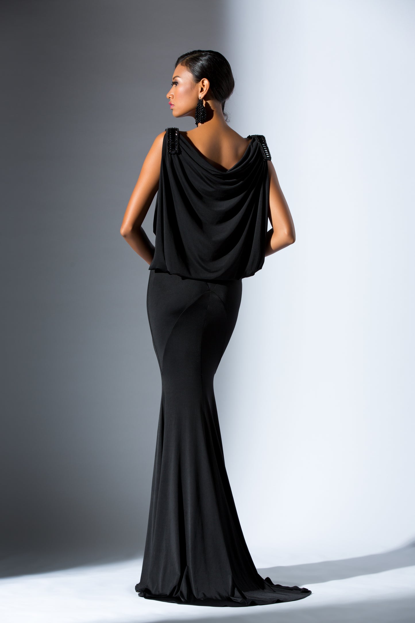 Beaded Shoulder Sleeveless Evening Dress