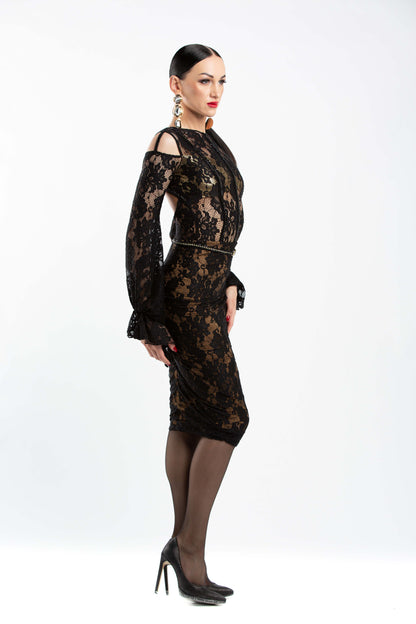 Lace Ruffles Long Sleeves Bodysuit