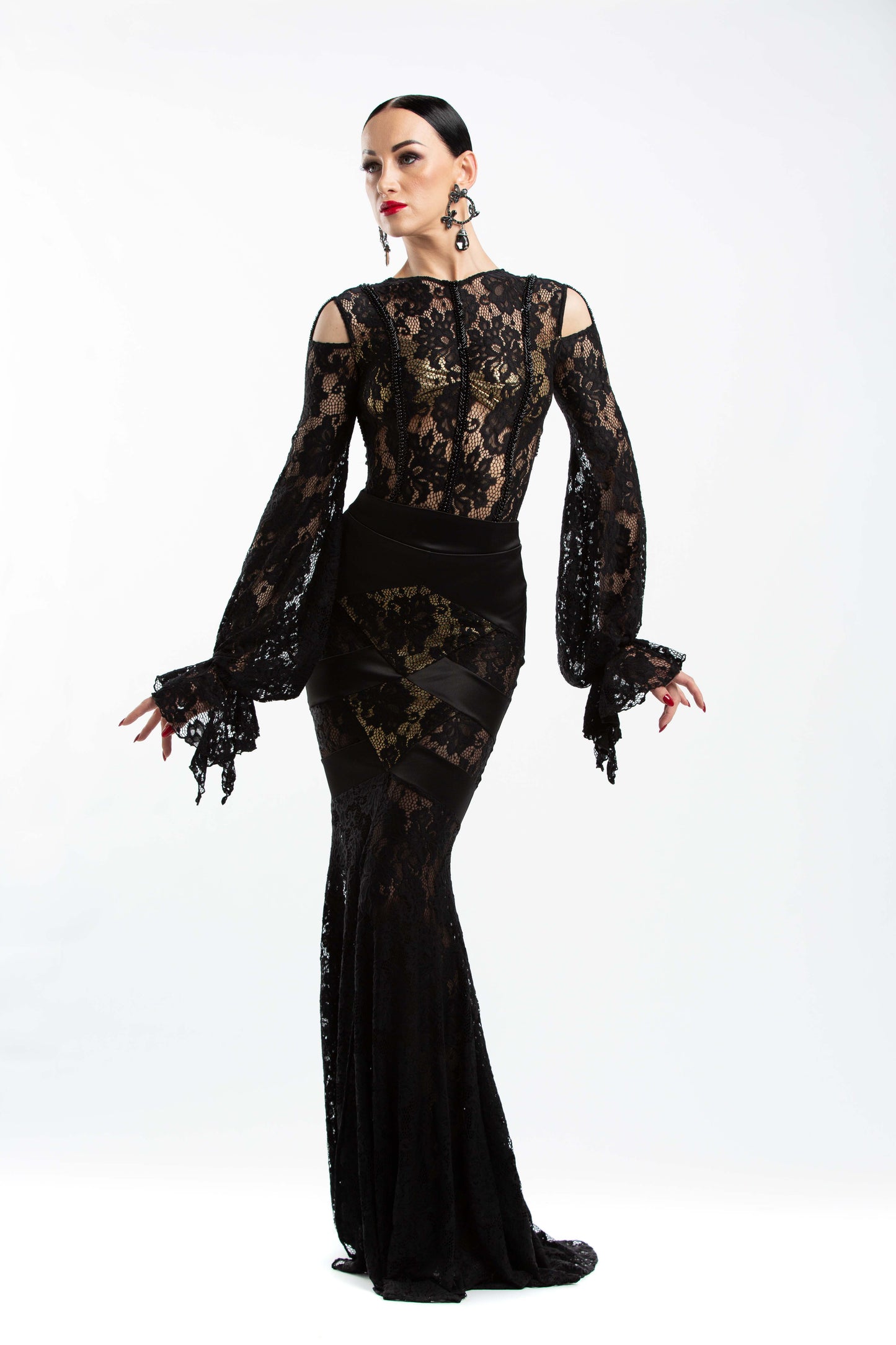 Lace Ruffles Long Sleeves Bodysuit