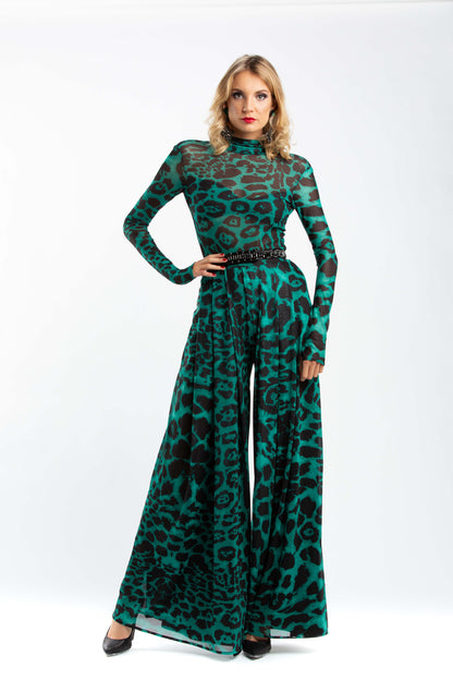 Leo Print Long Sleeves Open Back Bodysuit