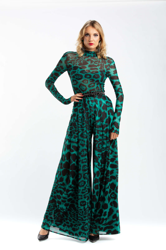 Leo Print Long Sleeves Open Back Bodysuit