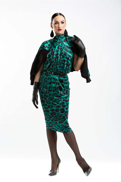 Leo Print Open Back Sleeveless Cocktail Dress