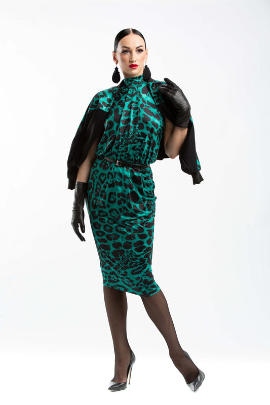 Leo Print Open Back Sleeveless Cocktail Dress