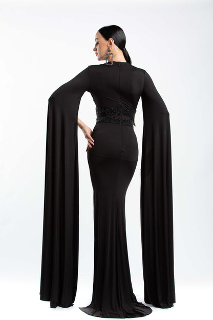 Long Sleeves V-Neck Evening Dress