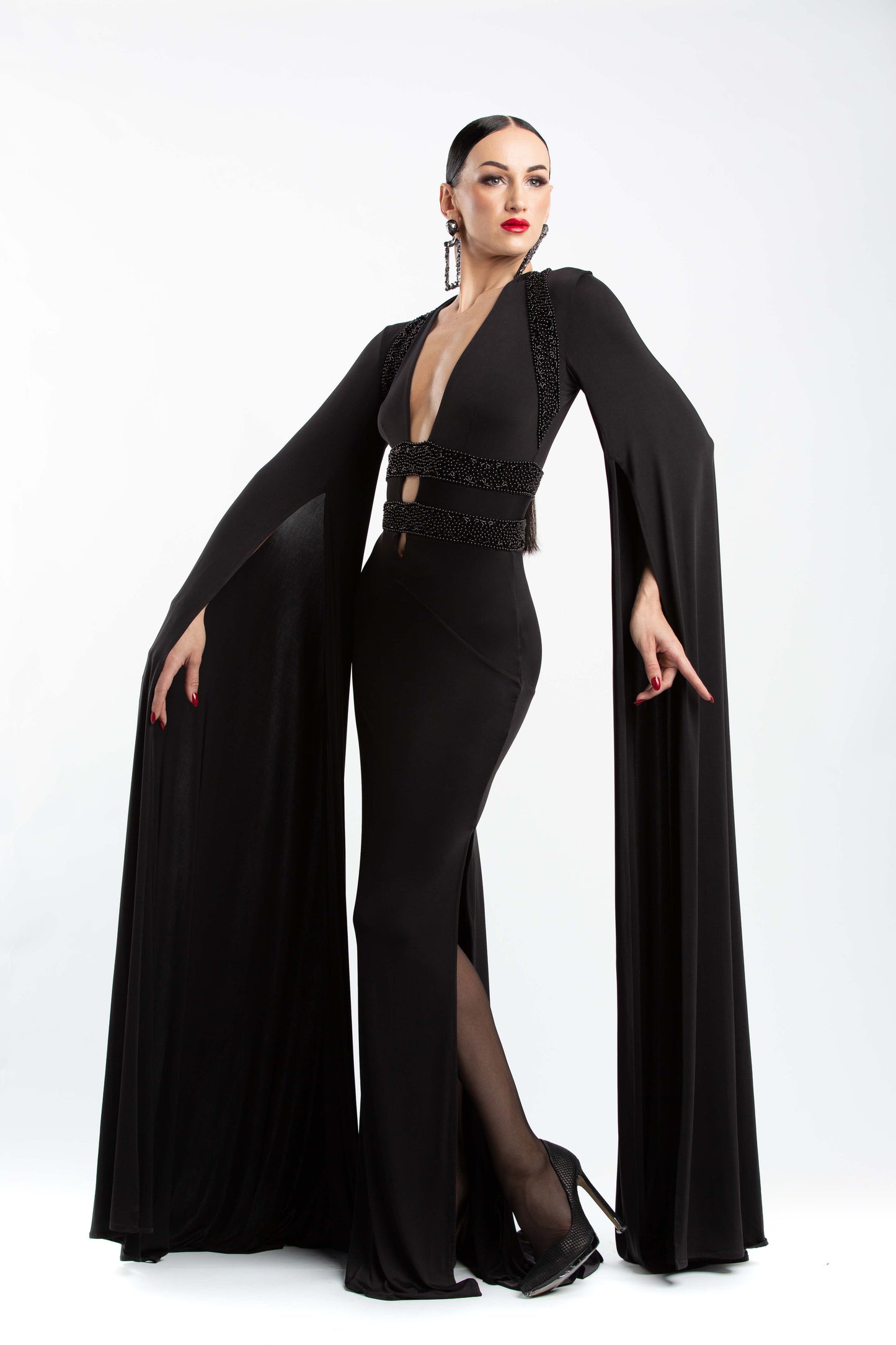 Long Sleeves V-Neck Evening Dress