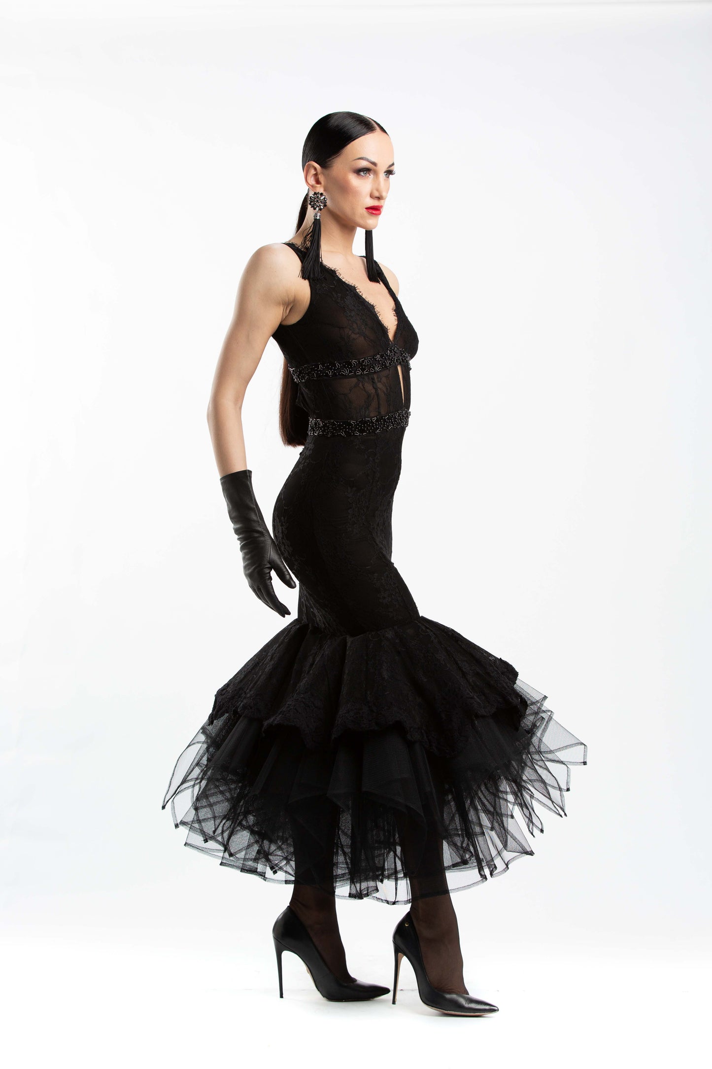 Lace Sleeveless V-Neck Evening Dress