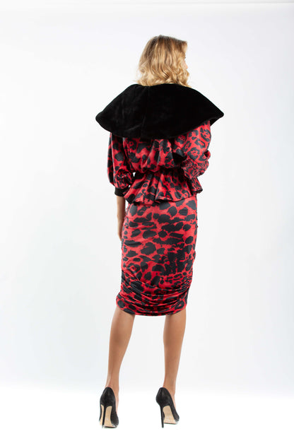 Red Leo Print Fluffy Jacket