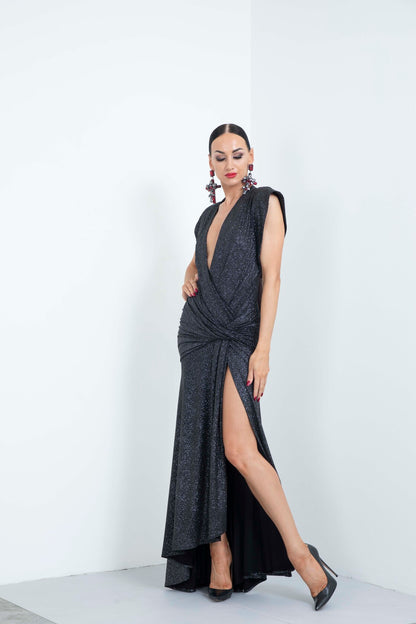Deep-V Sleeveless Moonlight Evening Dress